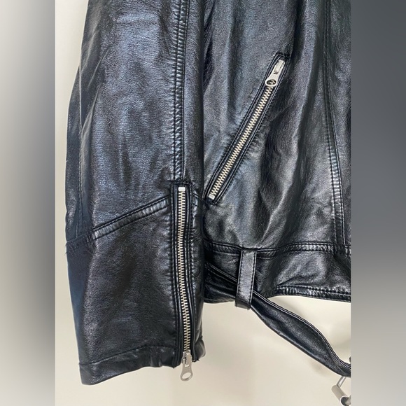 Free People Women Black Vegan Moto Faux Leather Jacket Biker Size Small - Picture 5 of 10